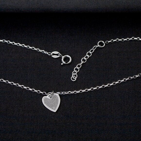 Heart Anklet Bracelet 9"+1" extender Genuine Sterling Silver Stamped 925 - Picture 7 of 7